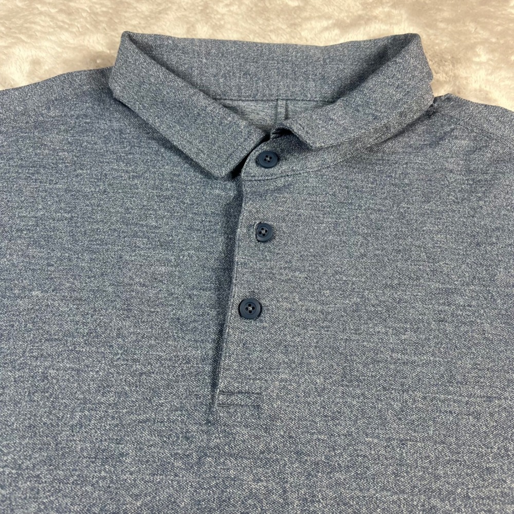 Lululemon Men's L Polo Shirt Blue Heathered Short Sleeve Evolution Golf Active